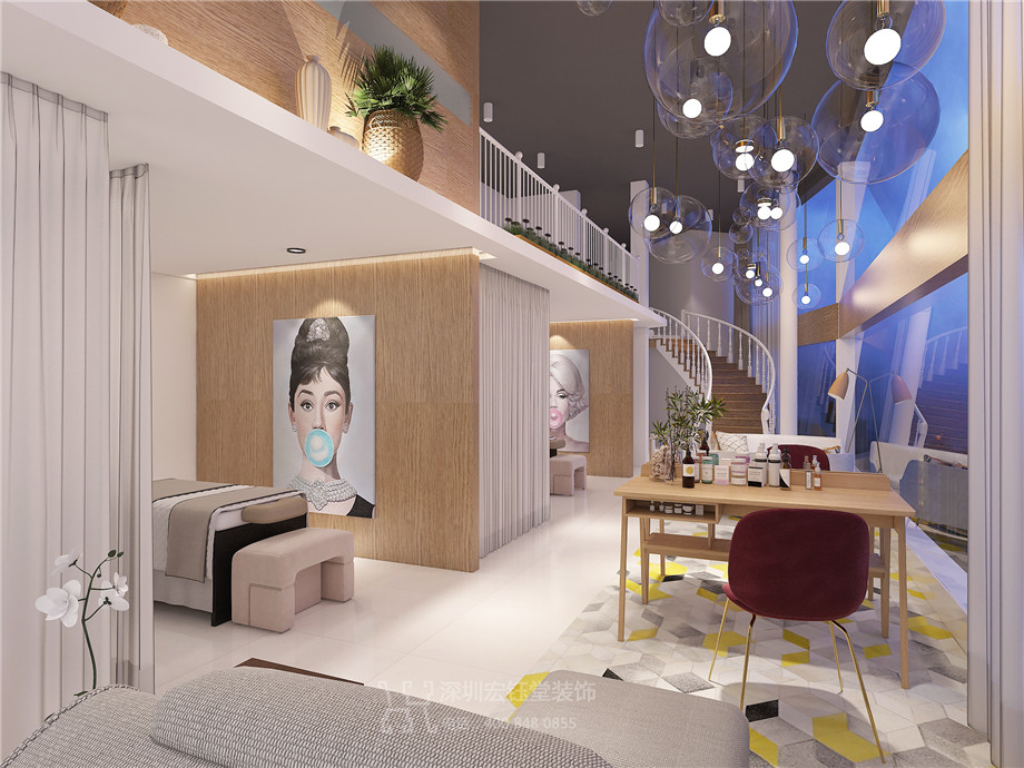 美妍工坊紫荊山店設計施工-鄭州美容店面裝修效果圖-宏鈺堂裝飾案例