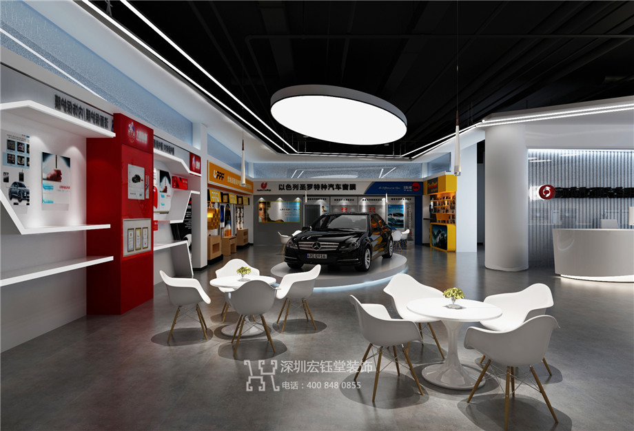 河南億通汽車用品有限公司獨棟辦公樓裝修設計方案-汽車用品展廳效果圖