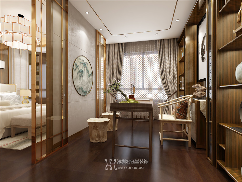 濮陽江南里現(xiàn)代中式別墅樣板間茶室裝修設(shè)計(jì)方案