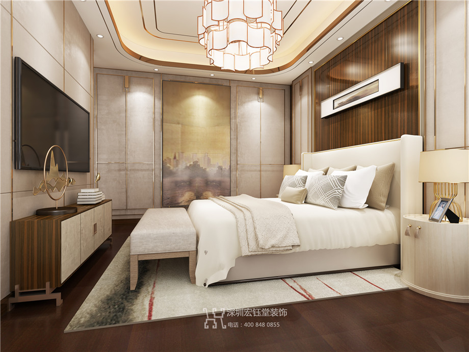 濮陽江南里現(xiàn)代中式別墅樣板間臥室裝修設(shè)計(jì)方案