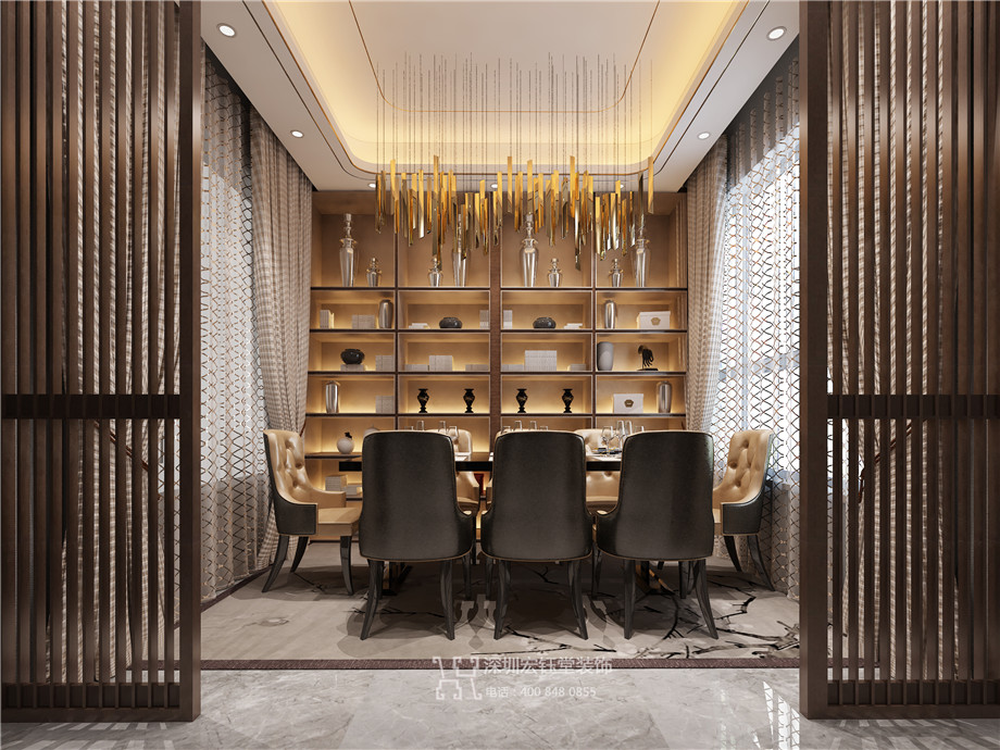 濮陽江南里現(xiàn)代中式別墅樣板間餐廳裝修設(shè)計(jì)案例
