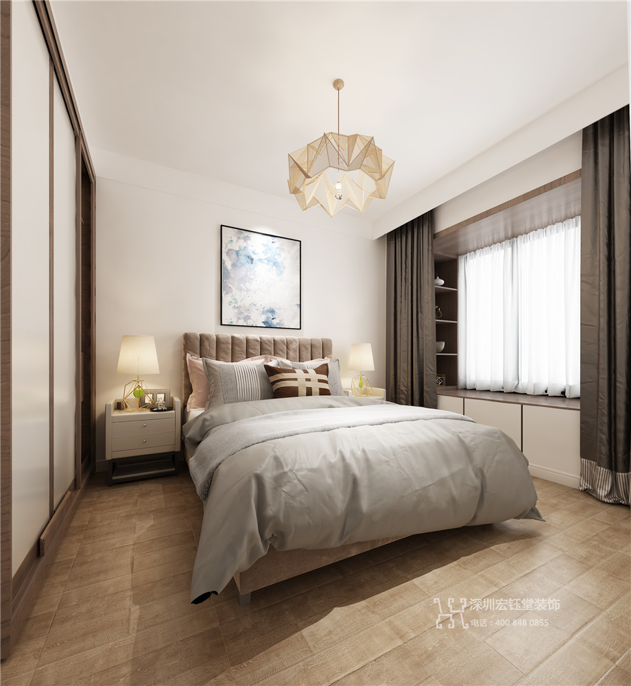 鄭州九龍國際樣板間裝修效果圖-88平B1戶型-次臥效果圖