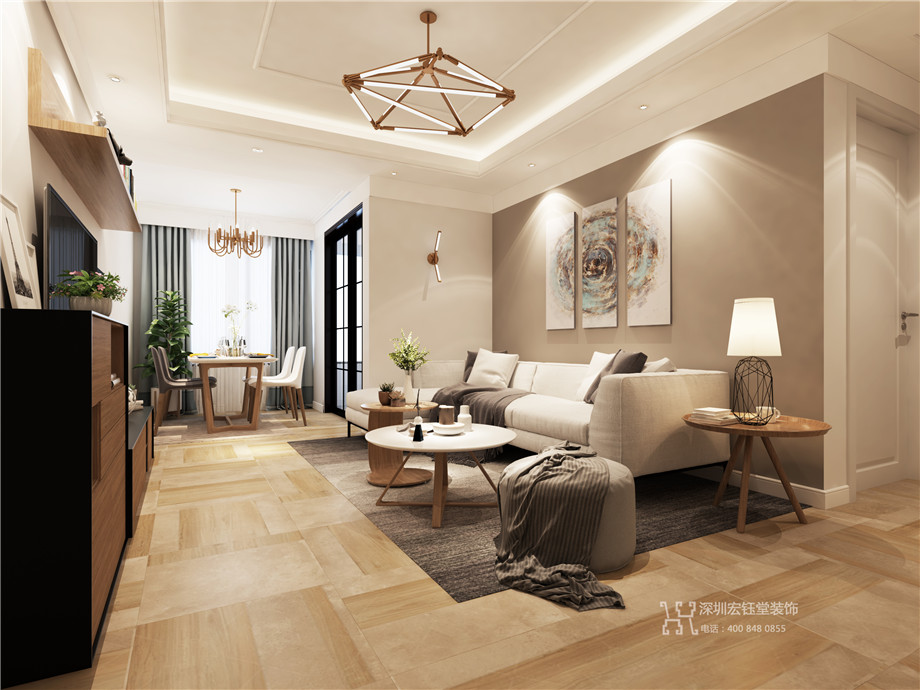 鄭州九龍國際簡約樣板間裝修案例-87平B4戶型-客廳裝修效果