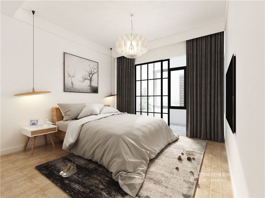鄭州九龍國際簡約樣板間裝修案例-87平B4戶型-臥室裝修效果