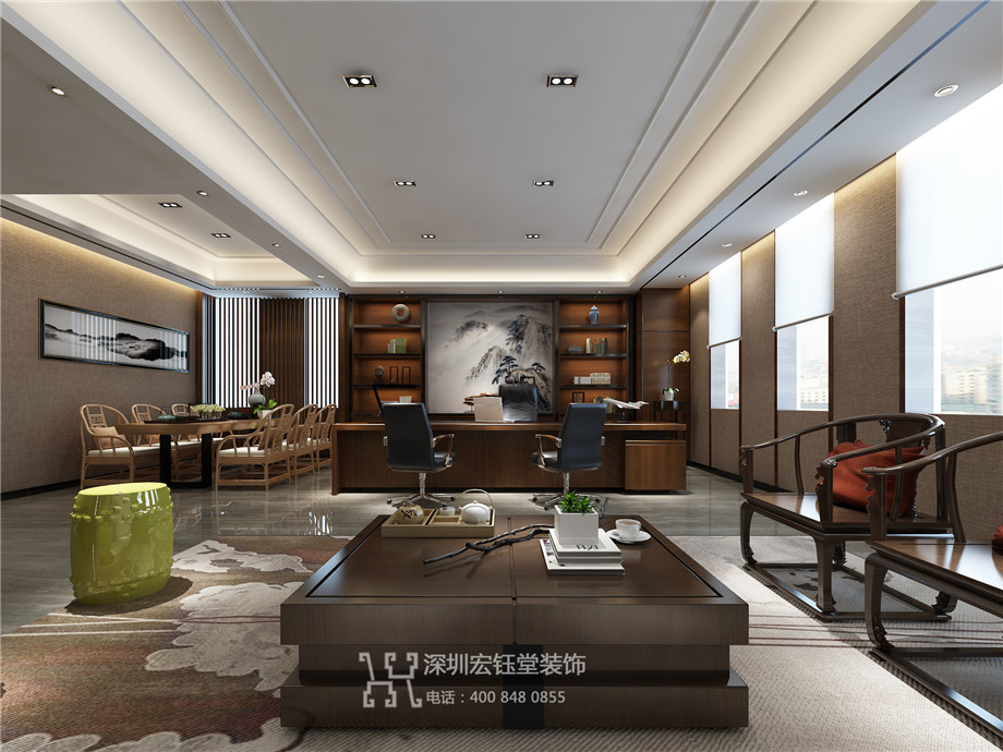 河南鼎力電力公司新中式中式辦公室裝修設(shè)計(jì)案例