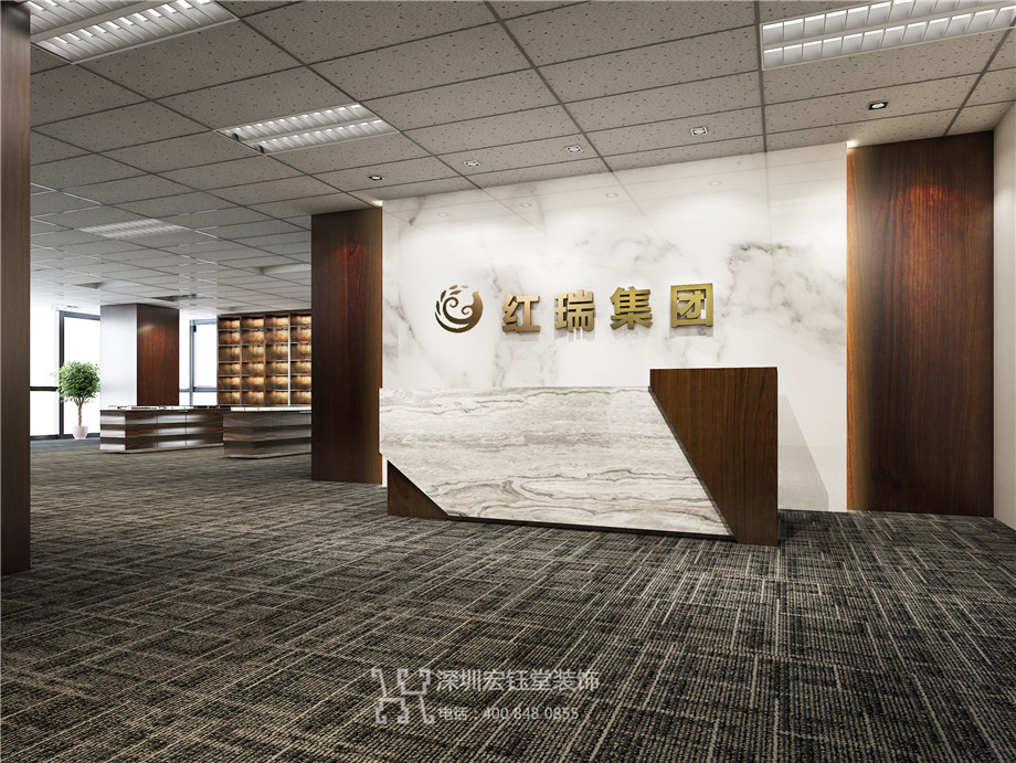 河南紅瑞樂幫健康管理公司辦公室前臺裝修設計效果圖