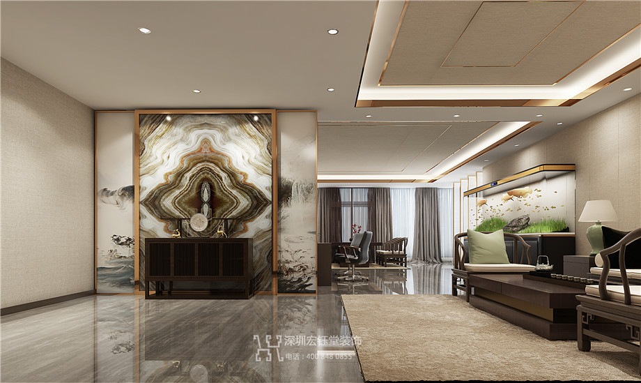 鄭州新中式企業董事長辦公室裝修設計效果圖