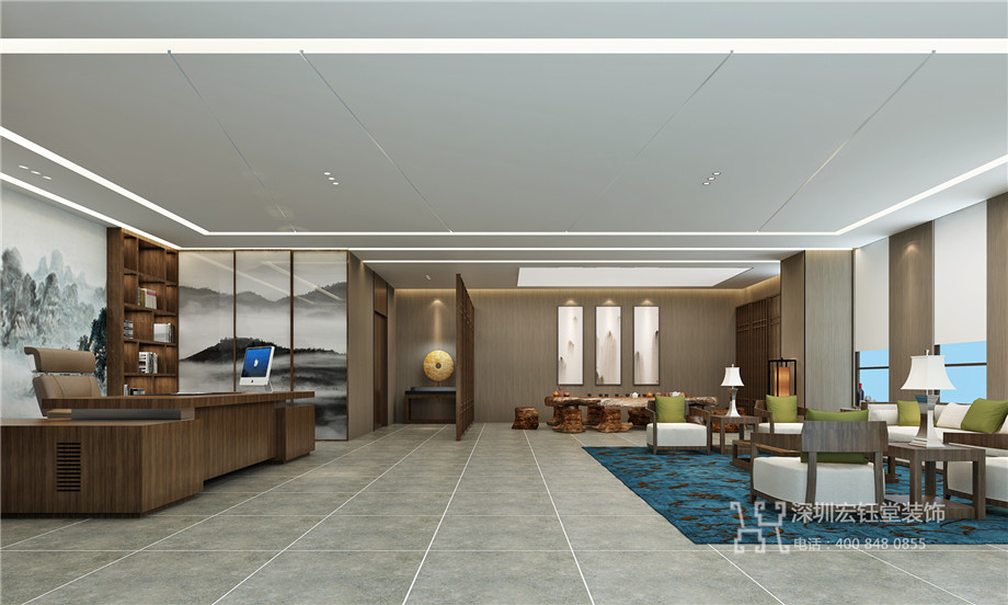 鄭州方孔實業集團辦公室裝修設計-總經理室設計效果圖