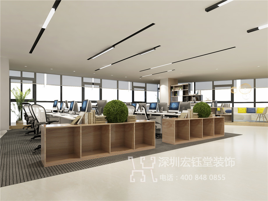 鄭州現(xiàn)代簡約風(fēng)辦公室裝修設(shè)計-河南凸凹房地產(chǎn)公司開敞辦公區(qū)效果圖