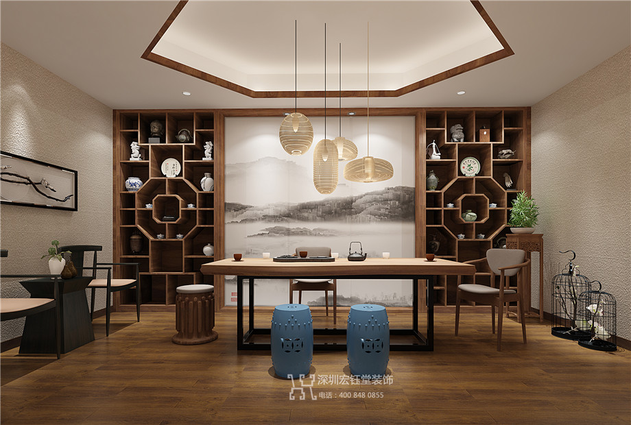 鄭州禪茶一味中式茶樓茶室裝修設計效果圖