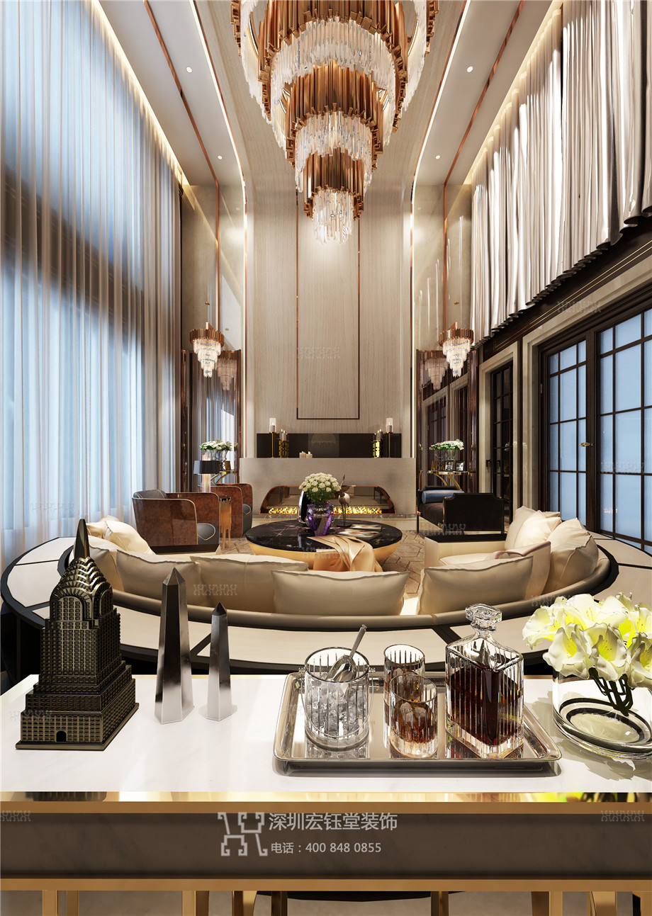 鄭州鄒公館獨棟別墅雙層挑空客廳裝修設計方案 鄭州鄒公館獨棟別墅雙層挑空客廳裝修設計方案