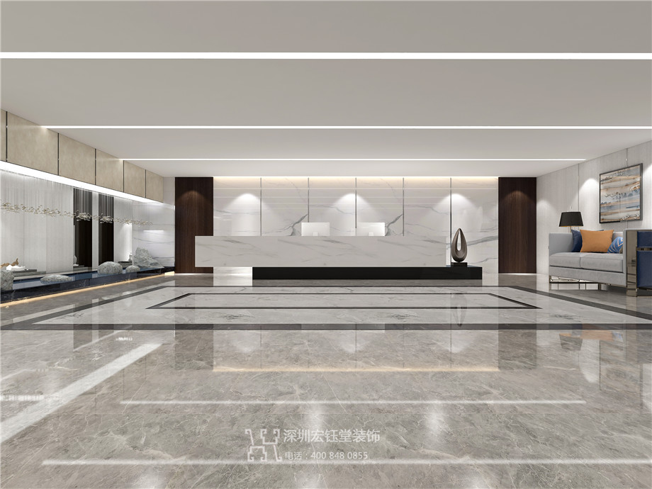 鄭州市市場發展投資有限公司整層辦公室裝修案例-辦公室接待大廳設計效果圖