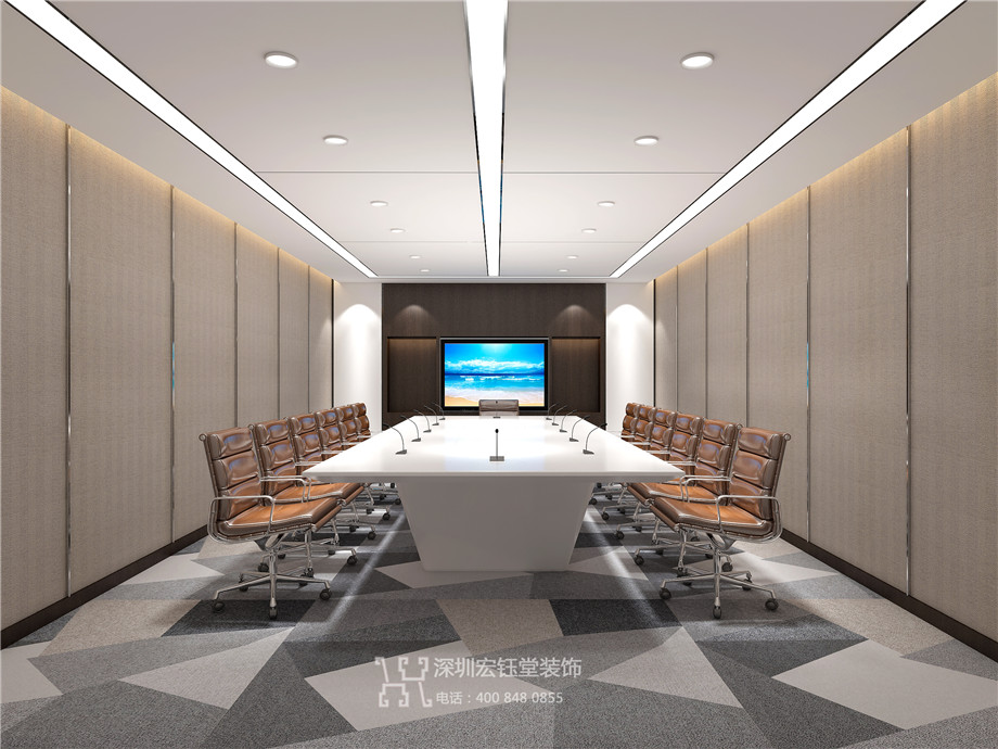 鄭州市市場發展投資有限公司整層辦公室裝修案例-中型會議室布置效果圖