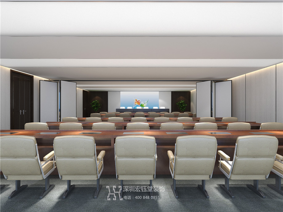鄭州市市場發展投資有限公司整層辦公室裝修案例-多媒體大會議室裝修效果圖