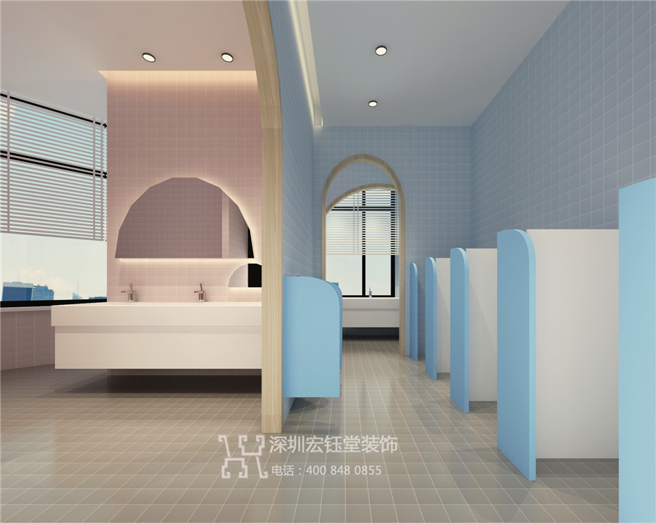 鄭州藍亭貝樹幼兒園裝修設計效果圖-男衛生間設計方案