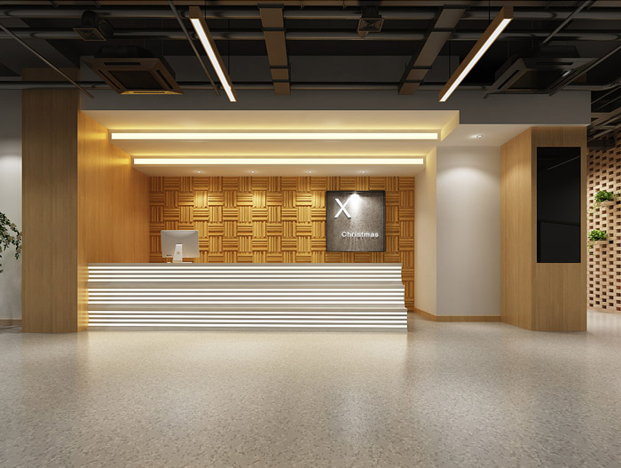 原木色時尚簡約風少兒英語培訓機構前臺裝修效果圖