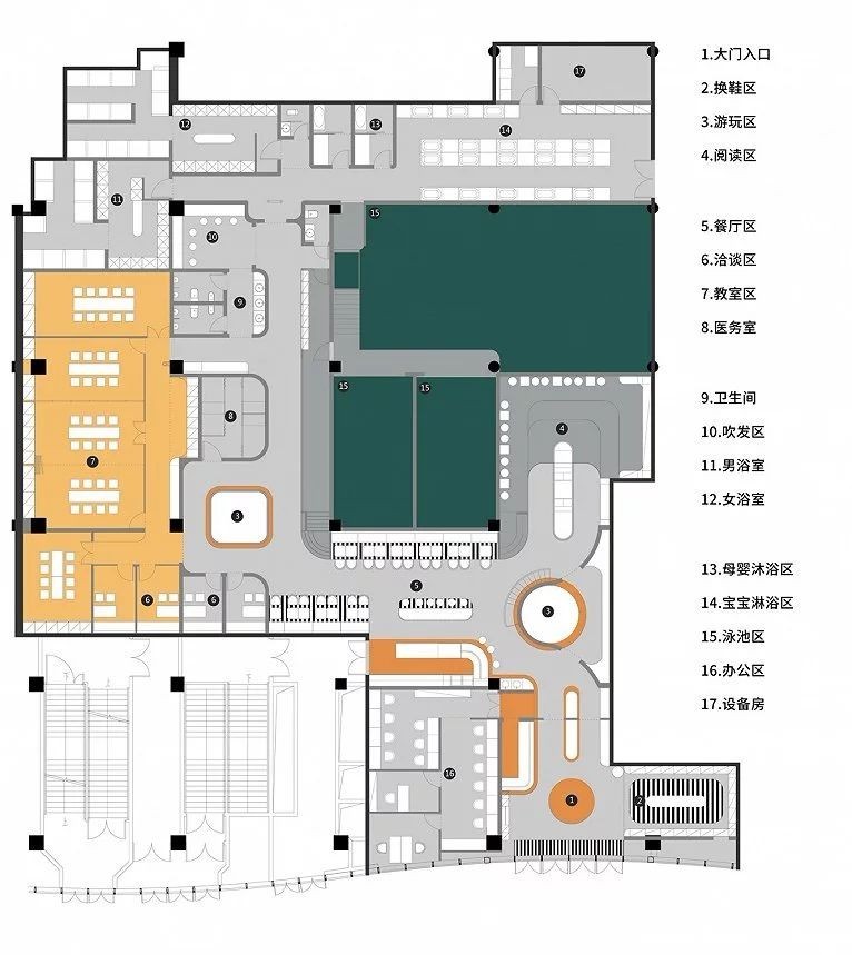 鄭州宏鈺堂推薦嗨獺獺親子早教游泳中心裝修設計平面圖