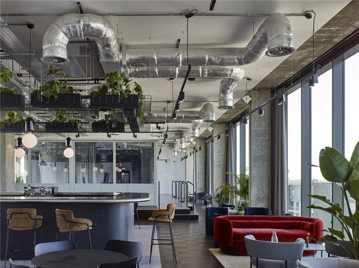 簡約工業風大空間休息區設計效果圖