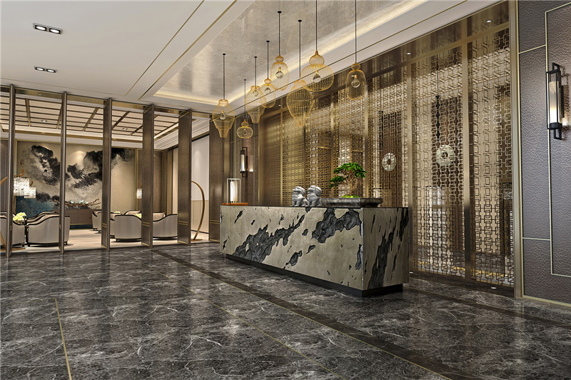 鄭州中式奢華辦公室前臺(tái)裝修效果圖-宏鈺堂裝飾