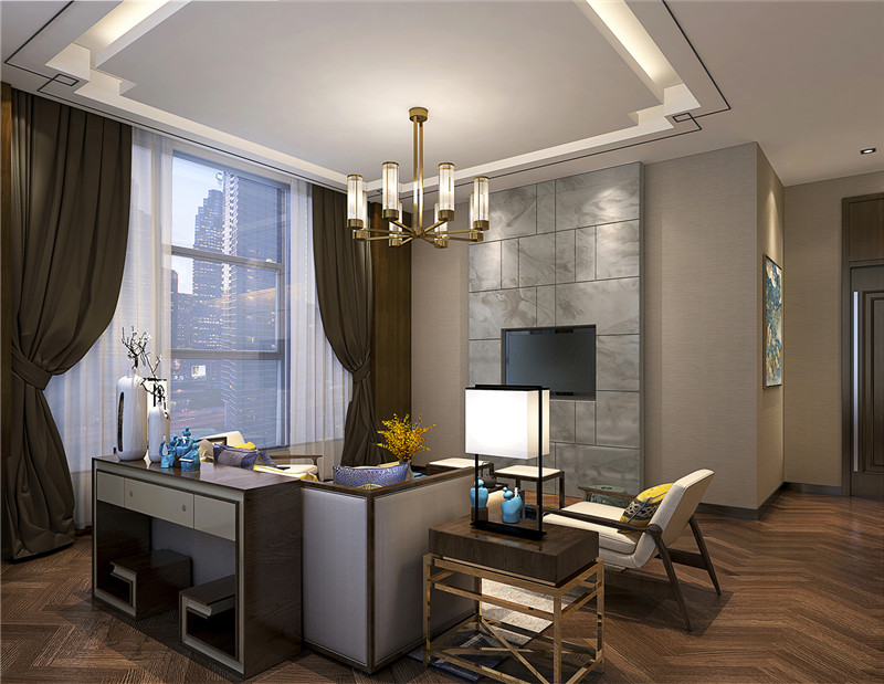 鄭州中式奢華辦公室接待區(qū)裝修效果圖-宏鈺堂裝飾