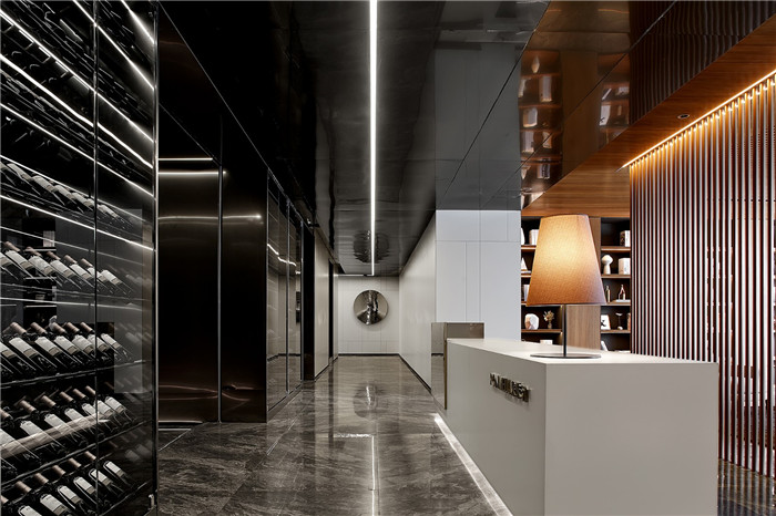 榮味-汀餐廳設計  現代雅致的高端餐飲會所接待吧臺裝修設計方案