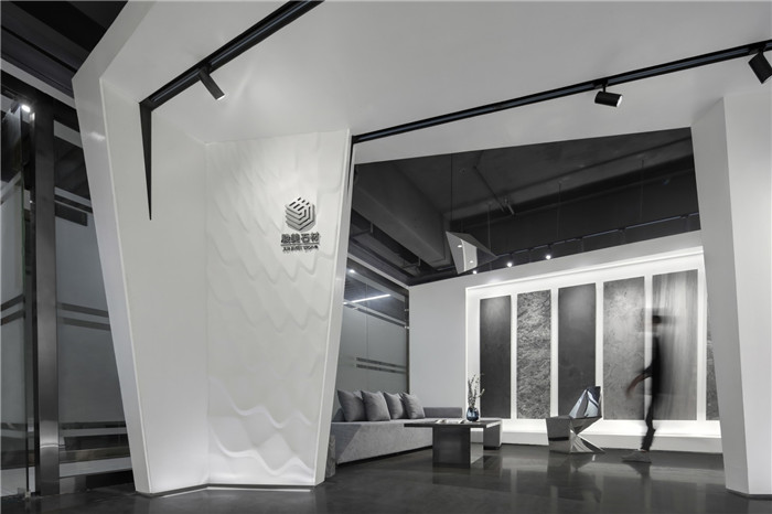 黑白灰構造極簡藝術風駿美石材展廳洽談區裝修設計方案