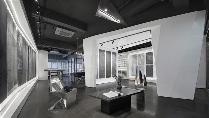 黑白灰構造極簡藝術風駿美石材展廳裝修設計案例