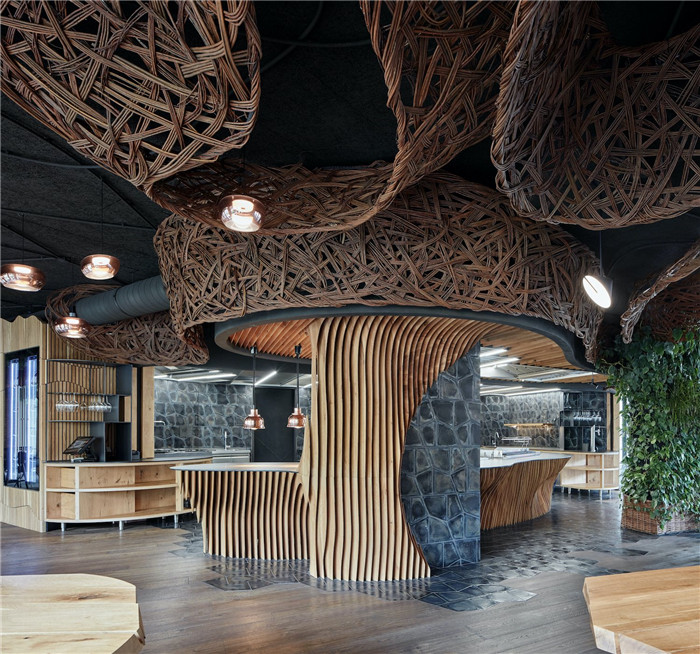 以原生態自然為主題的STK牛排餐廳明檔區裝修設計方案