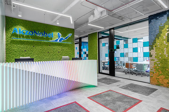 鄭州辦公室裝修玩轉色彩  涂料公司創意辦公室前臺裝修方案 鄭州辦公室裝修玩轉色彩  涂料公司創意辦公室前臺裝修方案