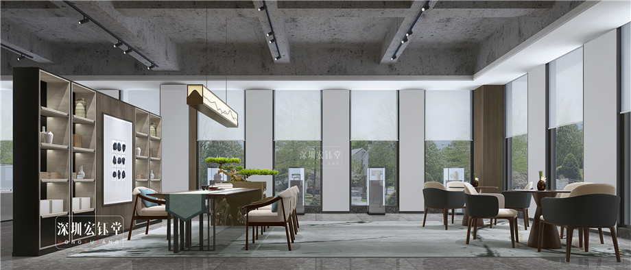 鄭州中式辦公室休閑區裝修效果圖-河南融眾辦公樓裝修案例