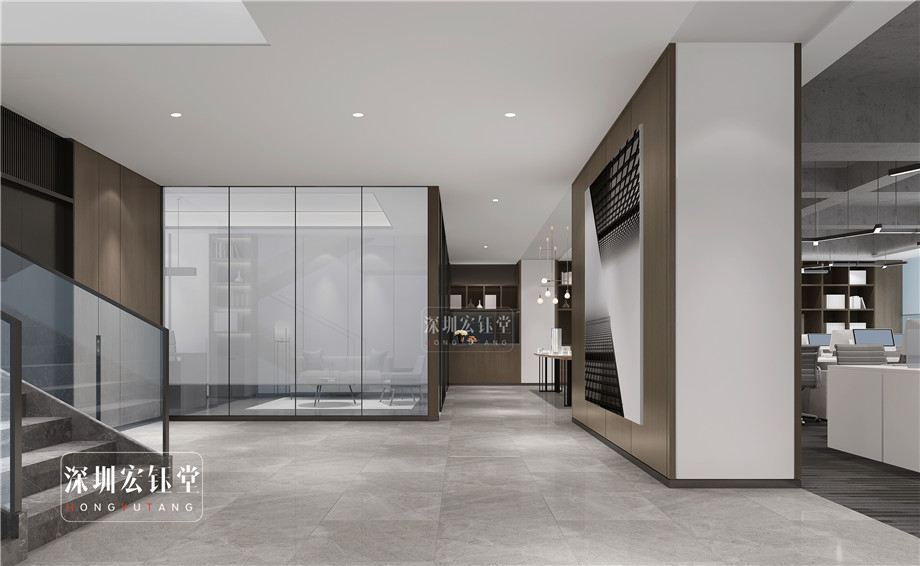 鄭州中式辦公室樓梯裝修效果圖-河南融眾辦公樓裝修案例