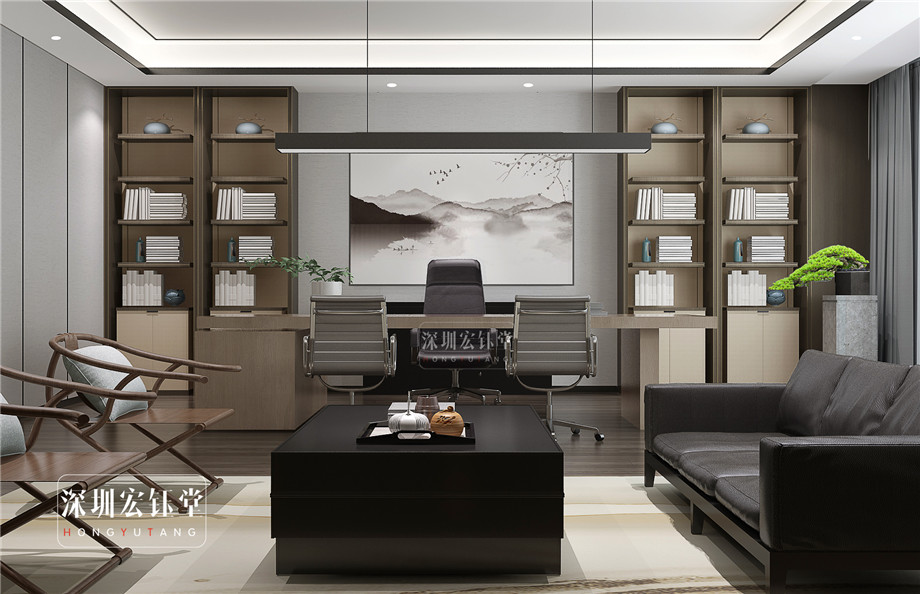 鄭州董事長中式辦公室裝修效果圖-河南融眾辦公樓裝修案例
