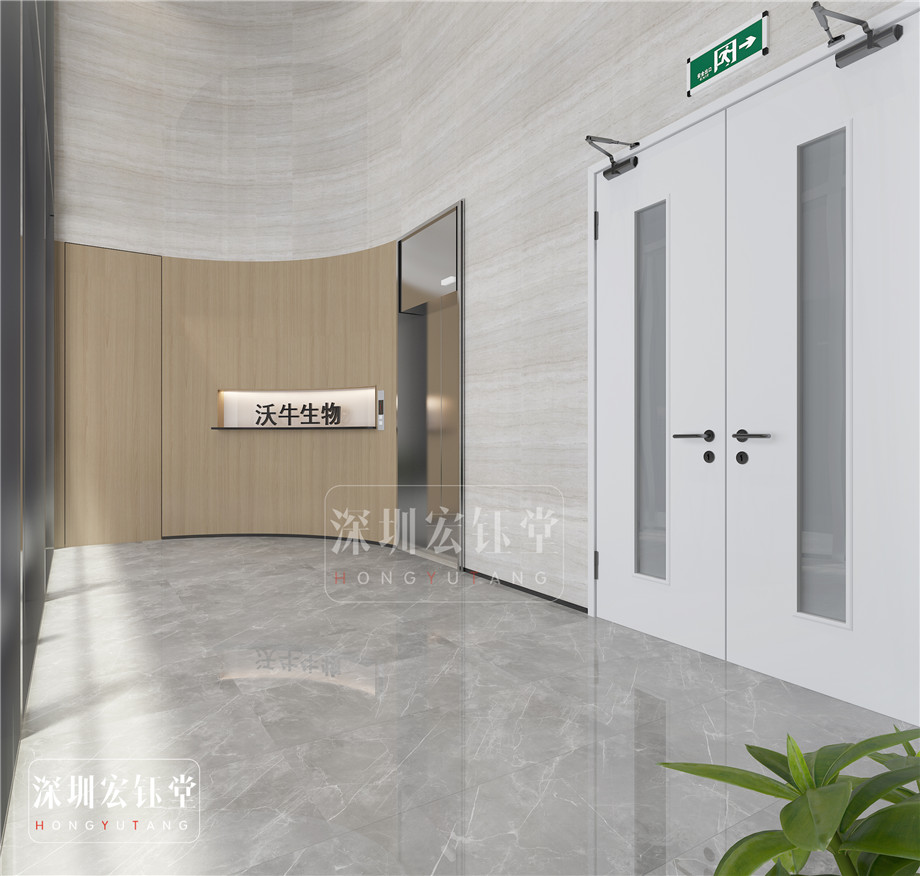 消防通道裝修設計-咖啡廳裝修設計-河南沃牛生物科技辦公樓裝修效果圖