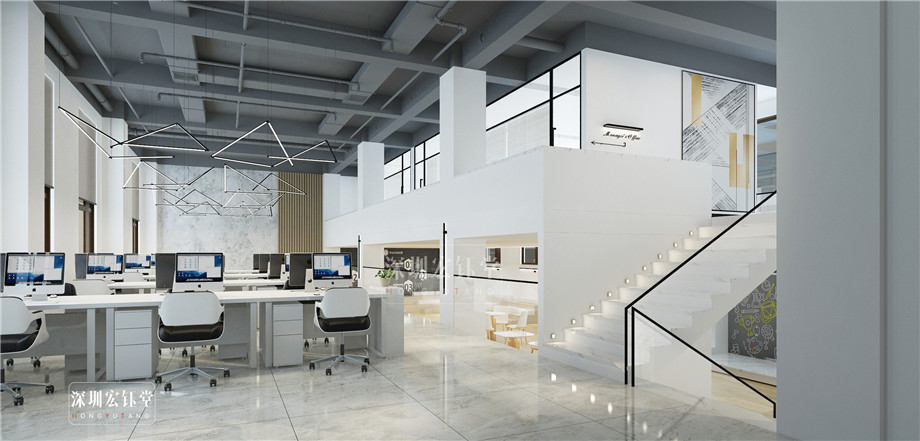 敞開辦公區裝修設計-咖啡廳裝修設計-河南沃牛生物科技辦公樓裝修效果圖